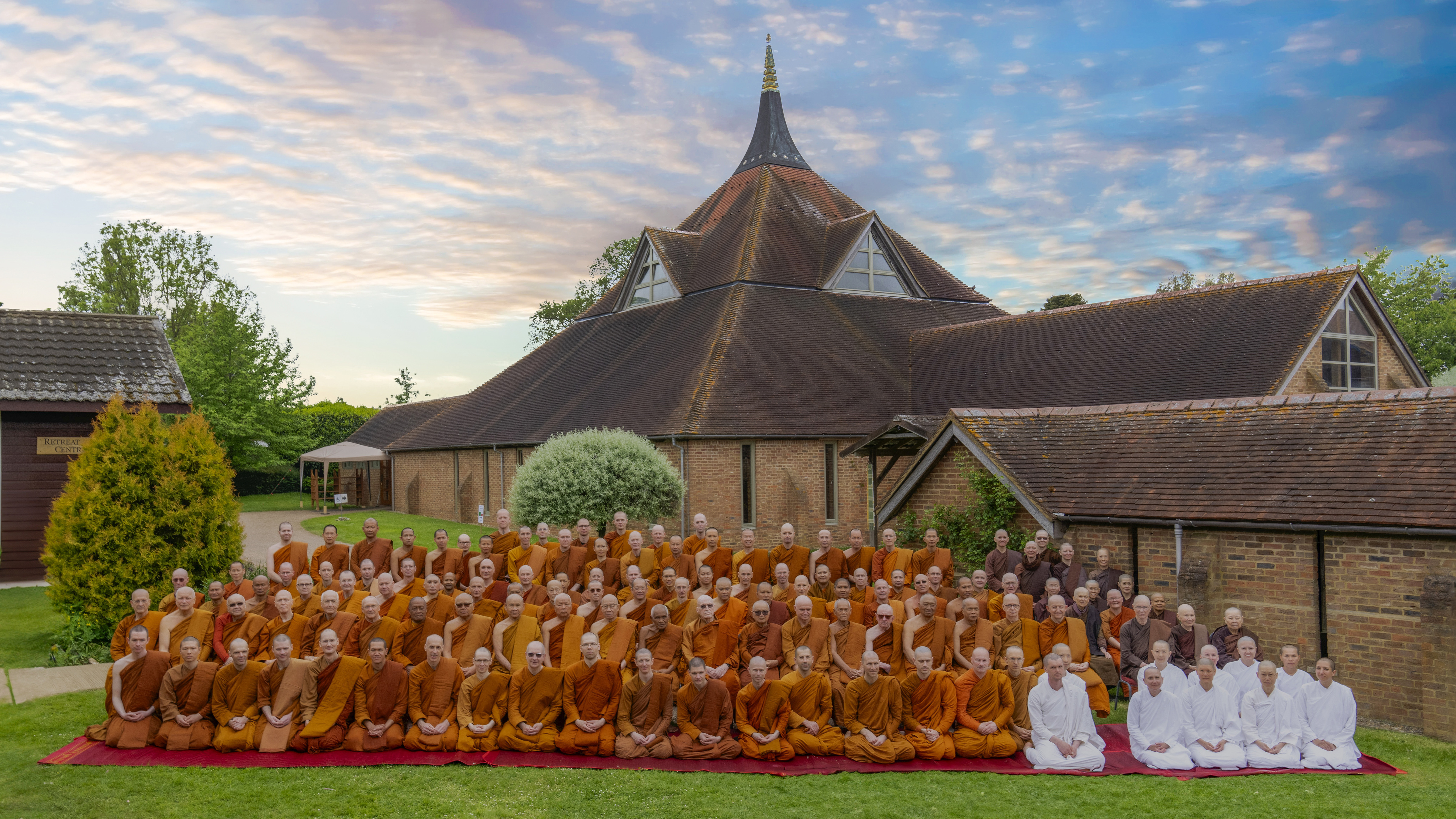 Monks and nuns from the Ajahn Chah lineage, gathered at Amaravati Buddhist Monastery on Saturday 18 May for Luang Por Sumedho's 90th birthday.